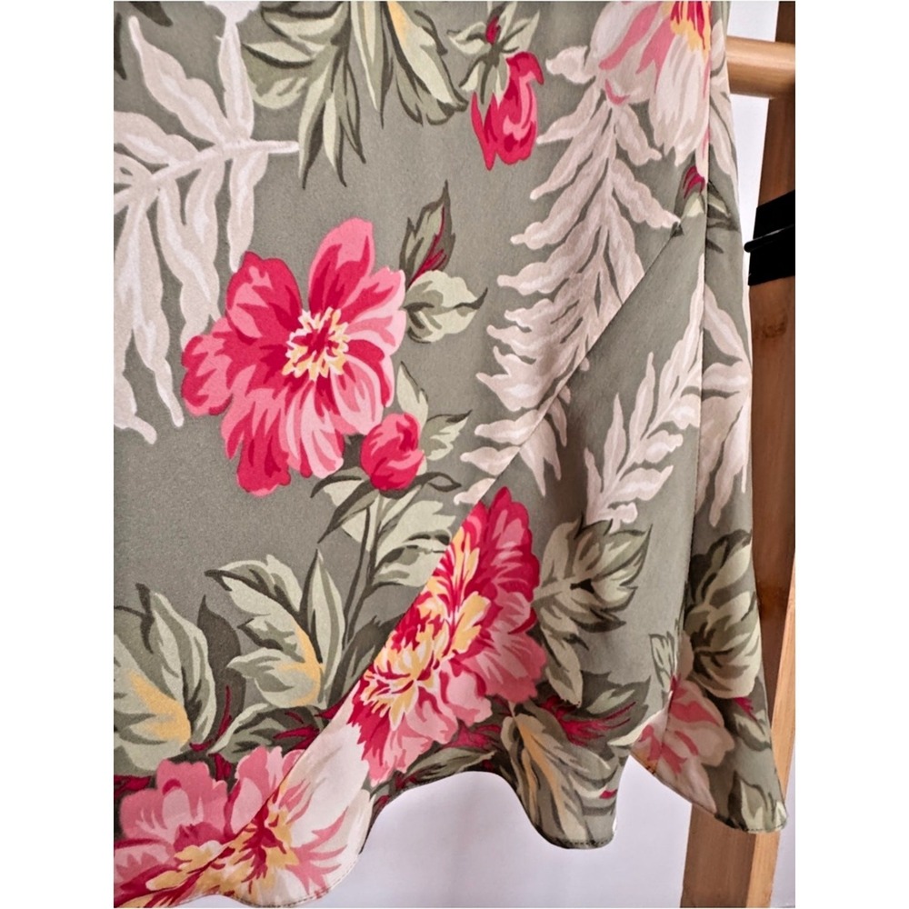 Vintage JNY Signature Silk Midi Skirt Green/Coral Y2K Cottagecore Floral 6P - Picture 2 of 6